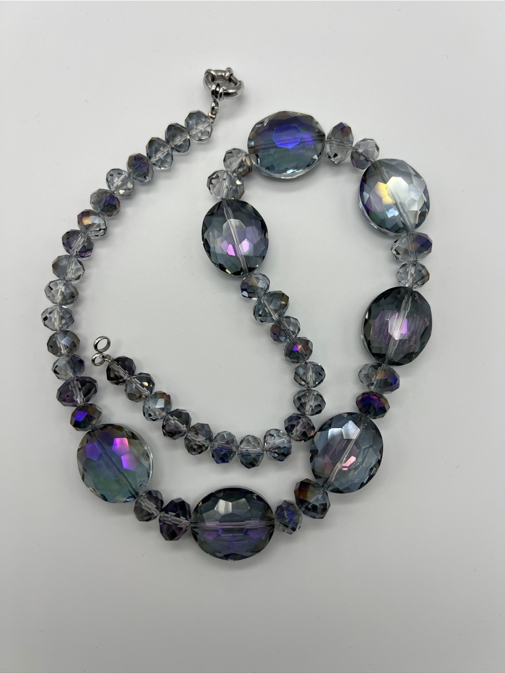 VINTAGE Austrian Crystal Necklace • Smoky Grey AB Faceted Statement Beads